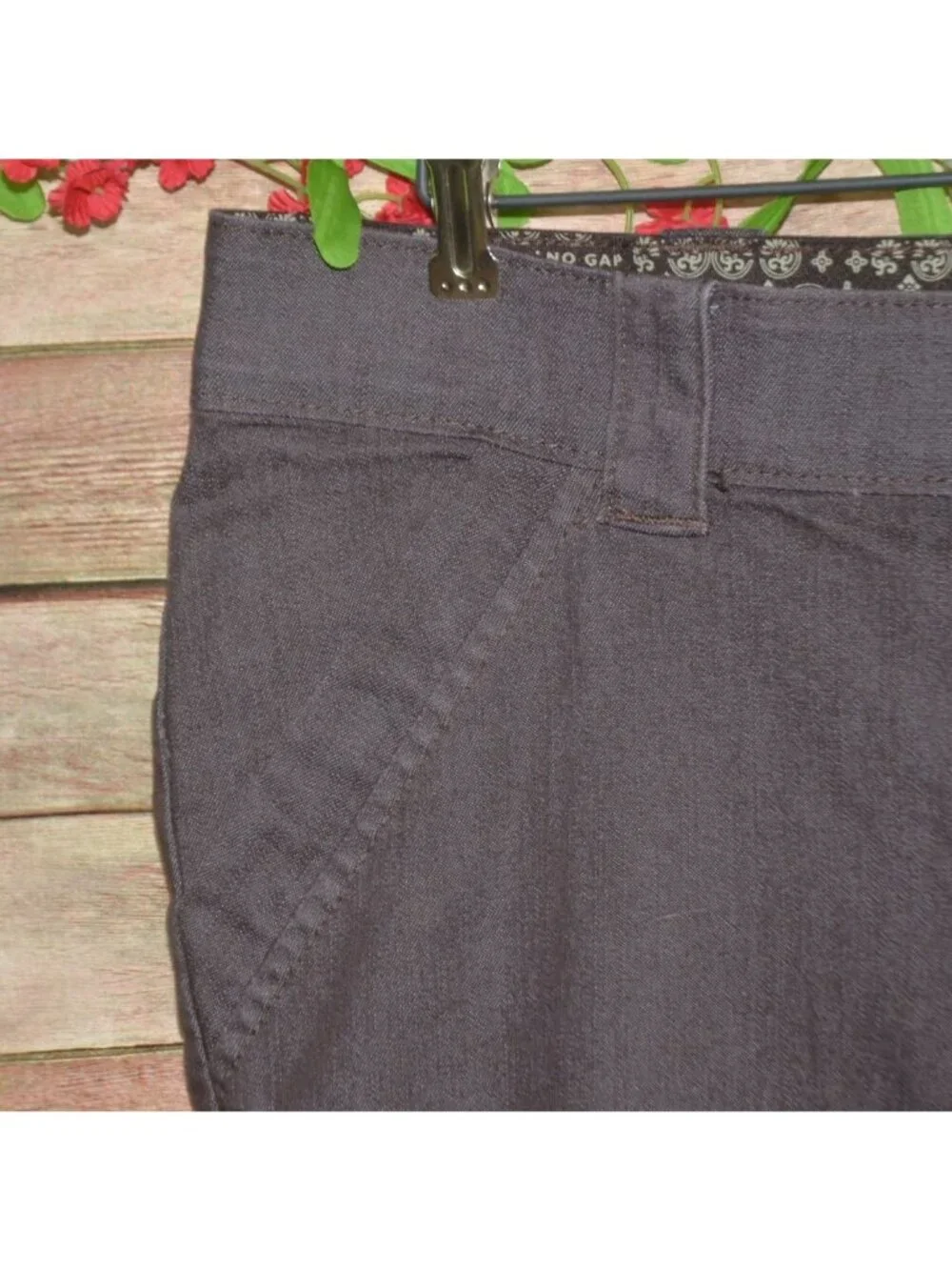 Lee No Gap Waistband Pants Womens 16 M Brown Straight Leg Stretch Cotton Trouser